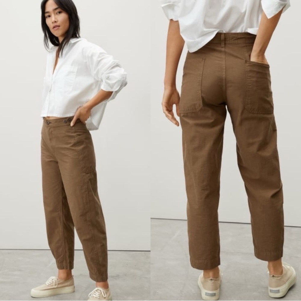 EVERLANE The Fatigue Barrel Linen Organic Cotton Brown Pants Trousers